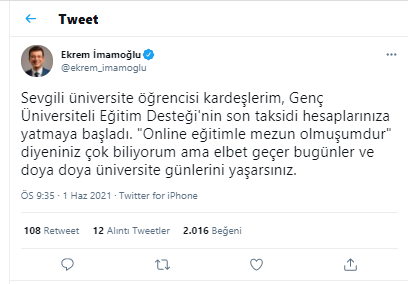 Ekrem İmamoğlu'ndan gençlere müjde: Hesaplara yatmaya başladı - Resim : 1