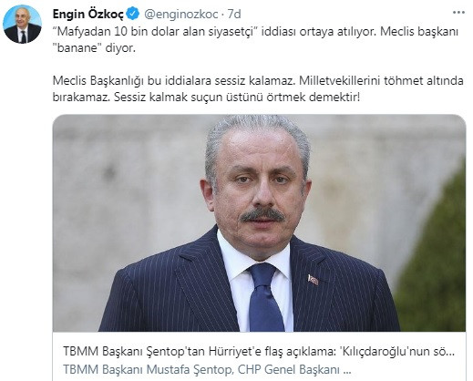 CHP'den Meclis Başkanı Şentop'un '10 bin dolar alan siyasetçi' açıklamasına ilk tepki - Resim : 1