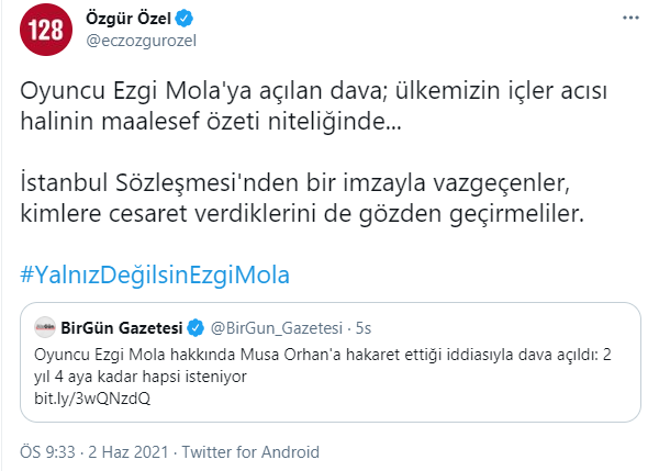 CHP'li Özgür Özel'den Ezgi Mola'ya destek - Resim : 1