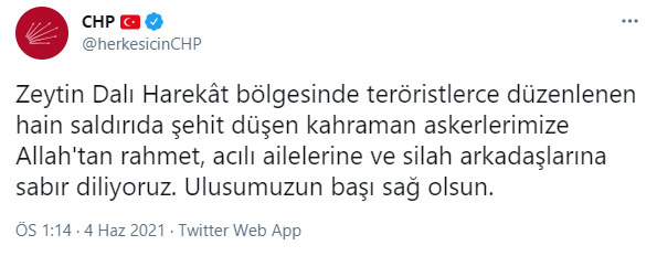 CHP'den şehitler için başsağlığı mesajı - Resim : 1