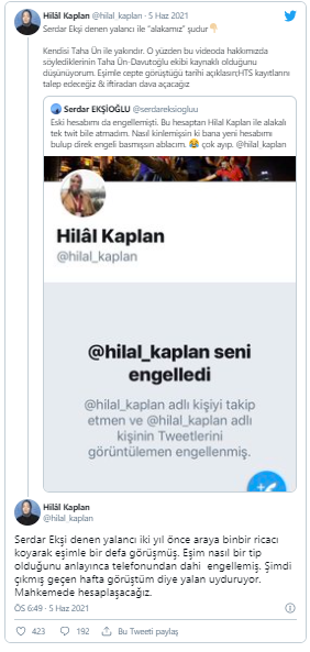 Sedat Peker'in ifşasının ardından Hilal Kaplan paylaştı: Serdar Ekşi denen yalancı ile alakamız... - Resim : 2