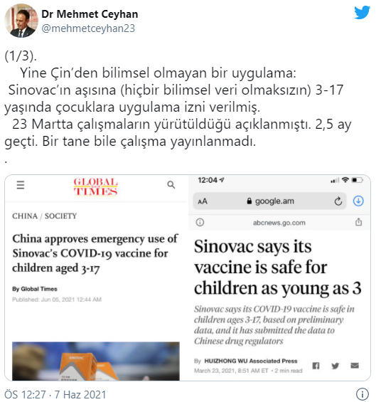 Prof. Dr. Mehmet Ceyhan'dan Sinovac aşısıyla ilgili dikkat çeken açıklama - Resim : 1