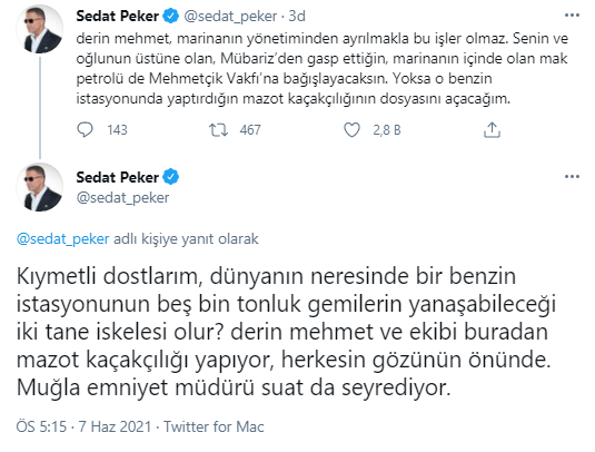 Mehmet Ağar ve oğlu marina yönetiminden ayrılmıştı! Sedat Peker'den yeni suçlama - Resim : 1