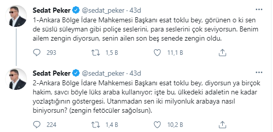 Sezgin Baran Korkmaz'ın otelinde bedava kaldığı iddialarını yalanlayan mahkeme başkanına Sedat Peker'den yanıt - Resim : 2