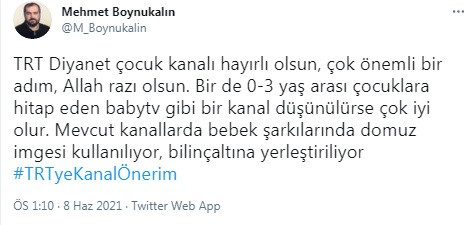 'TRT Diyanet Çocuk' Mehmet Boynukalın'ı kesmedi: Bebek şarkılarında domuz imgesi kullanılıyor - Resim : 1