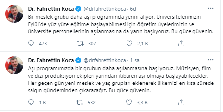 Fahrettin Koca, aşılanmasına başlanacak yeni meslek gruplarını açıkladı - Resim : 1