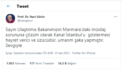Prof. Dr. Naci Görür'den Bakan Karaismailoğlu'na Kanal İstanbul yanıtı: Umarım şaka yapmıştır - Resim : 1
