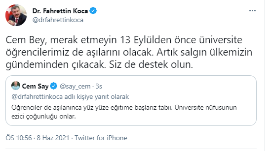 Öğretim üyeleri ve üniversite personellerinin aşılanacağını açıklamıştı: Fahrettin Koca, eleştirilere yanıt verdi - Resim : 1