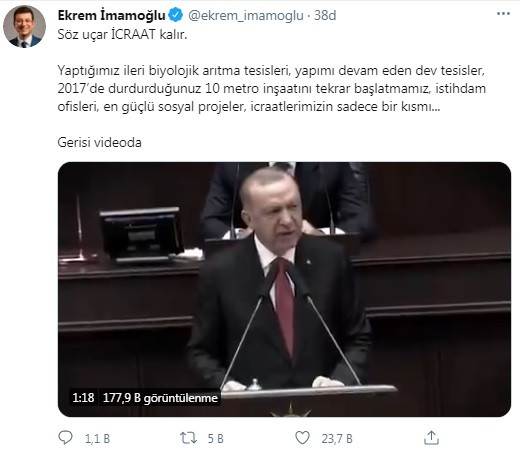 Ekrem İmamoğlu'ndan Erdoğan'a sosyal medyayı sallayan yanıt: Söz uçar icraat kalır - Resim : 2