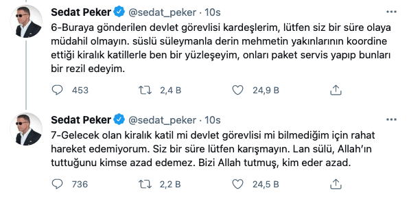 Sedat Peker'den kiralık katil iddiası: Lütfen siz bir süre karışmayın - Resim : 1