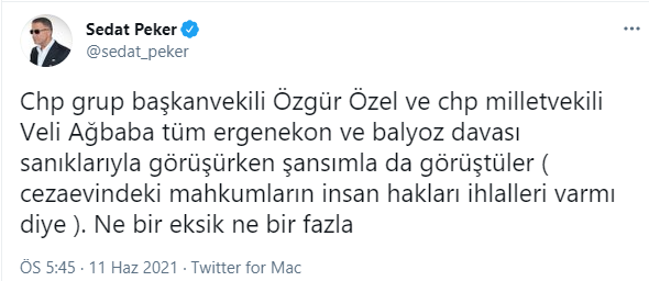 Sedat Peker'den Özgür Özel ve Veli Ağbaba açıklaması: Ne bir eksik ne bir fazla - Resim : 1