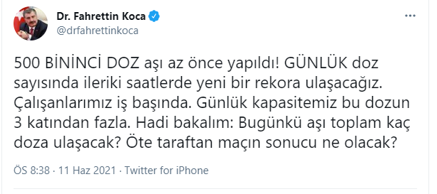 Fahrettin Koca'dan 500.000. doz paylaşımı - Resim : 1