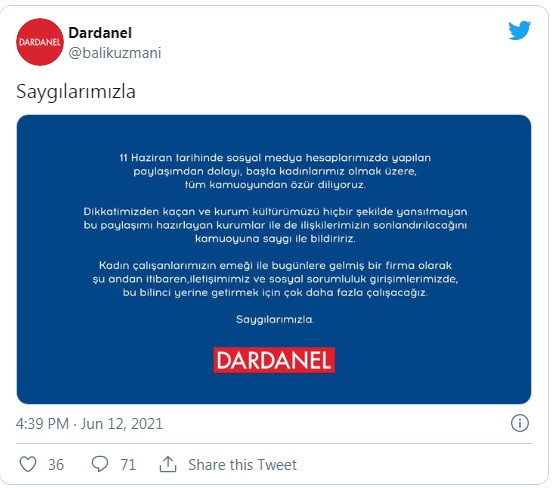 Cinsiyetçi paylaşımıyla sosyal medyayı ayağa kaldıran Dardanel'den açıklama geldi - Resim : 2