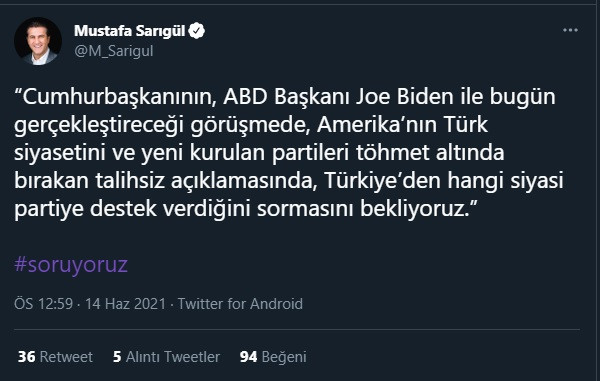 Mustafa Sarıgül: Erdoğan'dan Joe Biden'a sormasını istiyoruz... - Resim : 1