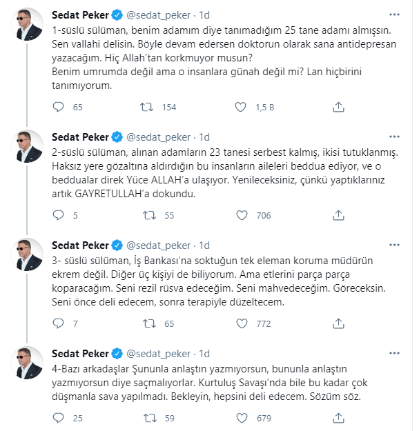 Sedat Peker'den Süleyman Soylu'nun İş Bankası'na soktuğu kişilerle ilgili yeni iddia - Resim : 1