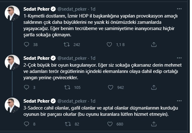 Sedat Peker'den HDP binasına saldırı açıklaması: Hiçbir şartla sokağa çıkmayın - Resim : 1