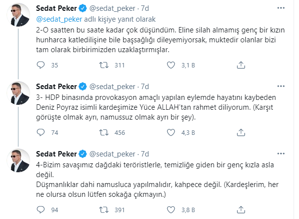 Sedat Peker'den HDP'ye yapılan saldırıya ilişkin yeni açıklama: Başsağlığı dilememiştim ama... - Resim : 2
