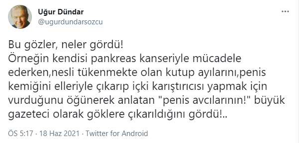 Uğur Dündar'dan dikkat çelen paylaşım: Bu gözler ‘penis avcılarının,’ büyük gazeteci olarak göklere çıkarıldığını gördü - Resim : 1