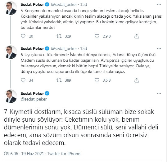 Sedat Peker'den Süleyman Soylu hakkında yeni 'uyuşturucu' suçlaması - Resim : 3