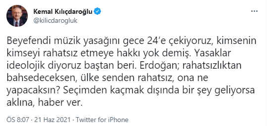 Kılıçdaroğlu'ndan Erdoğan'ın 'müzik kısıtlaması' açıklamasına sert tepki! - Resim : 2