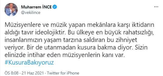 Muharrem İnce Erdoğan'a böyle tepki gösterdi: Sizin elinizde intihar eden müzisyenlerin kanı var - Resim : 2