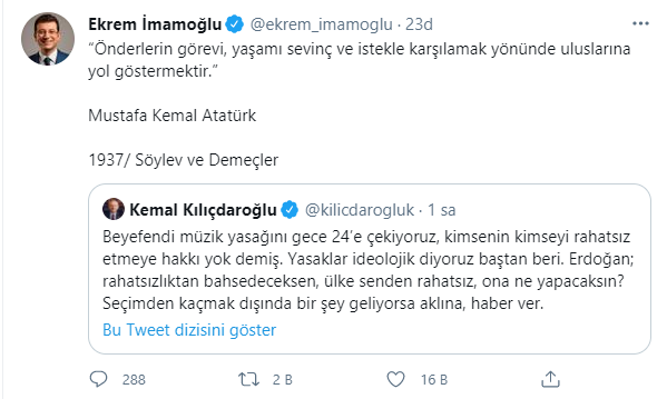 Ekrem İmamoğlu'ndan Erdoğan'ın 'müzik kısıtlamasına' Atatürk göndermeli yanıt - Resim : 2