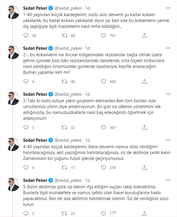 Sedat Peker'den çok konuşulacak 'kokain' iddiası: Süleyman Soylu'ya yakın grubun elemanları... - Resim : 1