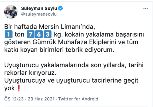 Süleyman Soylu: Uyuşturucu yakalamalarında tarihi rekorlar kırıyoruz - Resim : 1