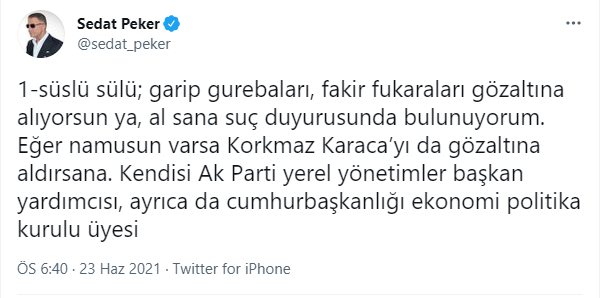 Sedat Peker AKP'li yöneticiyi işaret etti: Sezgin Baran Korkmaz'ın verdiği arabaya biniyordu - Resim : 1