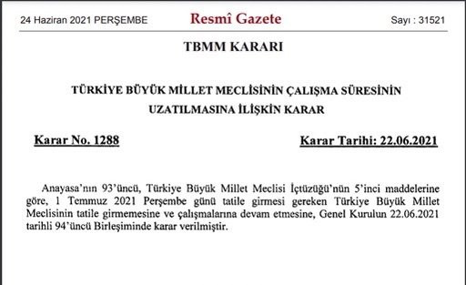 Resmi Gazete'de yayımlandı: TBMM'nin tatili ertelendi - Resim : 1