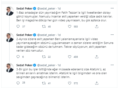 Eleştirilere yanıt verdi: Sedat Peker'den Fatih Tezcan'a Atatürk mesajı - Resim : 1