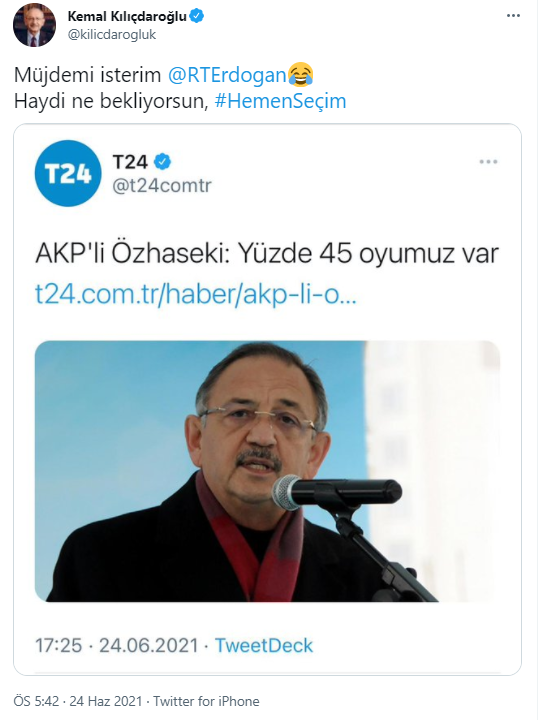 Kılıçdaroğlu, AKP'li Mehmet Özhaseki'nin 'yüzde 45 oyumuz var' açıklamasına yanıt verdi, Erdoğan'a seslendi - Resim : 1