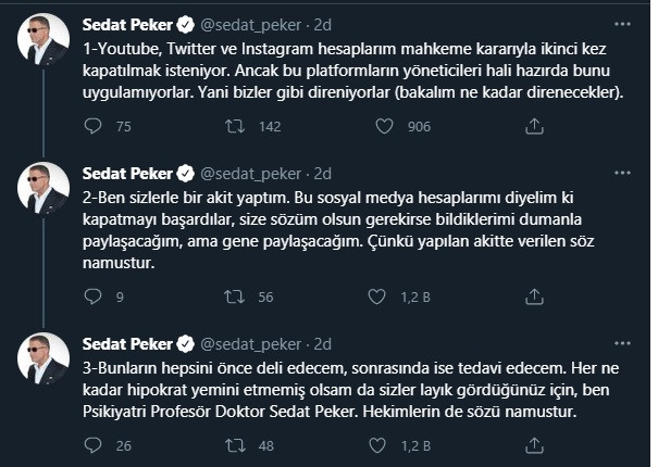 Sedat Peker'den sosyal medya engellemesine ilk açıklama: Bildiklerimi gerekirse dumanla anlatacağım! - Resim : 1