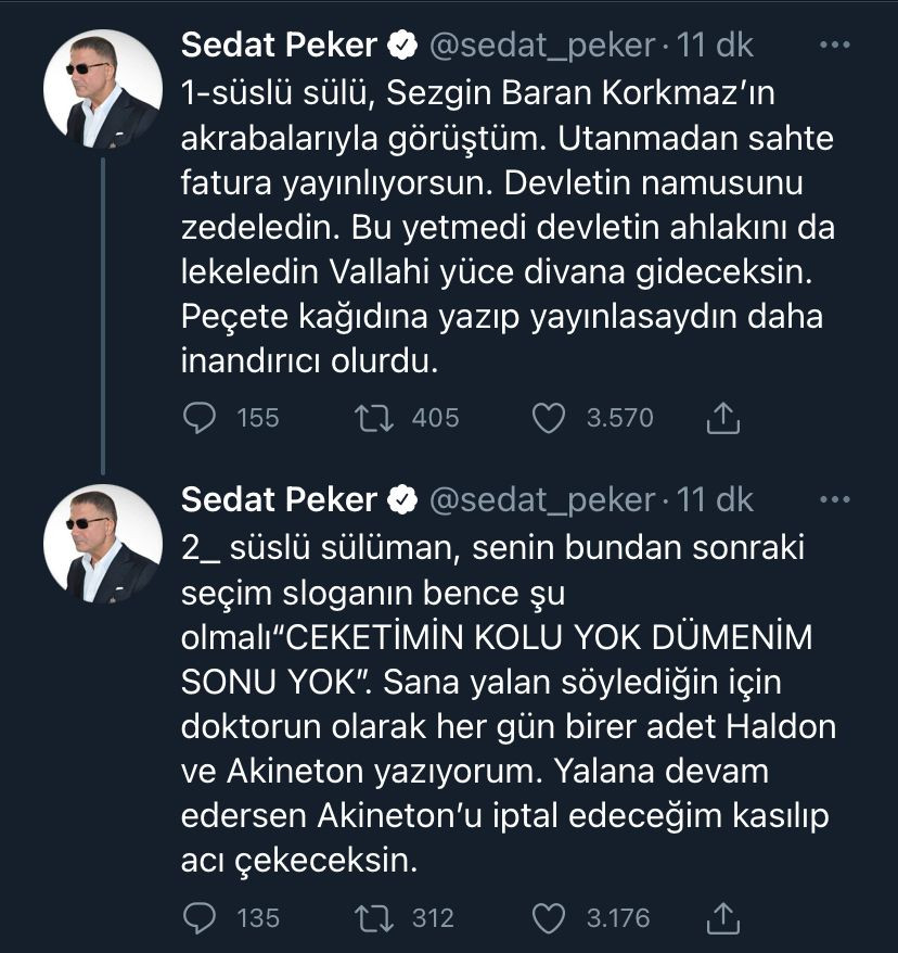 Sedat Peker'den Süleyman Soylu'ya: SBK'nın akrabalarıyla görüştüm, senin seçim sloganın şu olsun... - Resim : 1