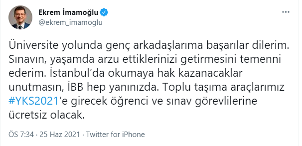 İmamoğlu açıkladı: Sınava girecek öğrencilere ulaşım müjdesi - Resim : 1