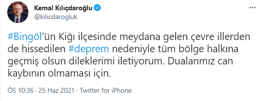 Kemal Kılıçdaroğlu'ndan 5.2 büyüklüğündeki Bingöl depremine ilişkin paylaşım - Resim : 1