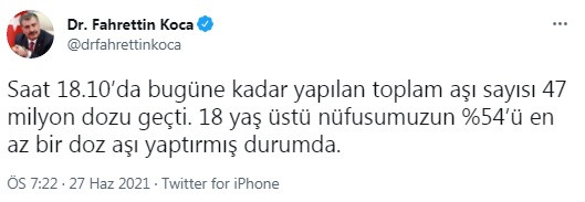 Fahrettin Koca Türkiye'de yapılan aşı sayısını açıkladı - Resim : 2