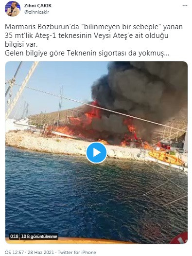 Marmaris'te yanan tekne için flaş iddia: Veyis Ateş'e mi ait? - Resim : 1