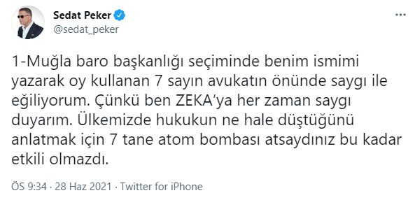 Sedat Peker'den baro seçimlerinde kendisine çıkan oylara ilişkin paylaşım: 7 tane atom bombası atsaydınız... - Resim : 2