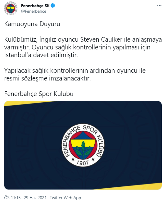 Fenerbahçe'den transfer açıklaması: 'İngiliz oyuncu ile anlaşmaya varıldı' - Resim : 1