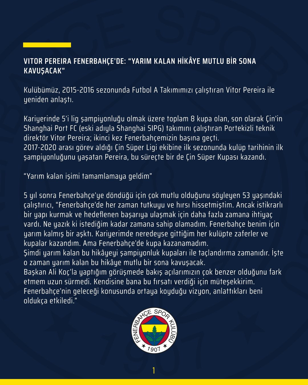 Fenerbahçe yeni teknik direktörünü açıkladı - Resim : 1