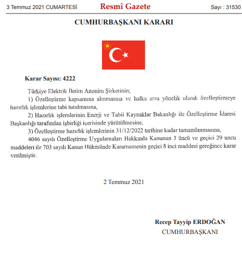 Erdoğan, TEİAŞ'ı da özelleştirme kapsamına aldı! - Resim : 1