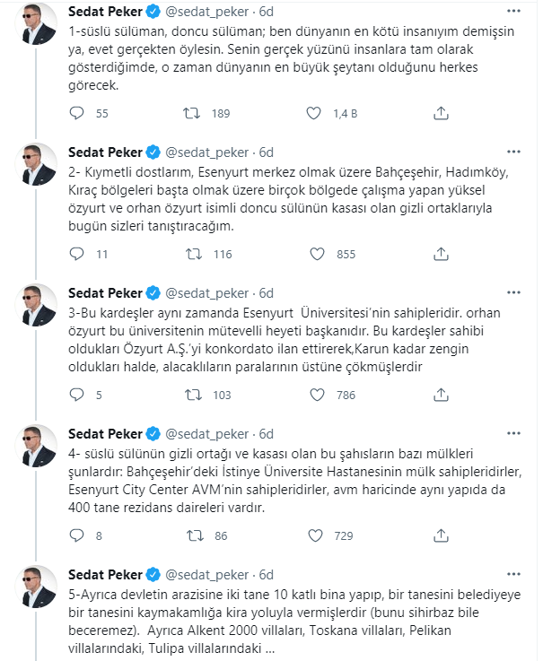 'Süleyman Soylu'nun en büyük kasasını açıklayacağım' demişti: Sedat Peker'den tweet yağmuru - Resim : 1