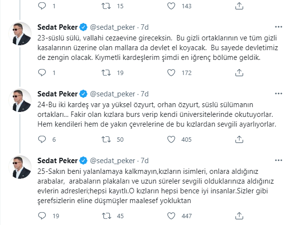 'Süleyman Soylu'nun en büyük kasasını açıklayacağım' demişti: Sedat Peker'den tweet yağmuru - Resim : 6