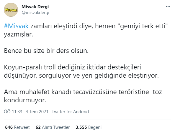 Zamları eleştirdiği için trollerin linç ettiği Misvak kendisini çalıntı tweet ile savundu - Resim : 2