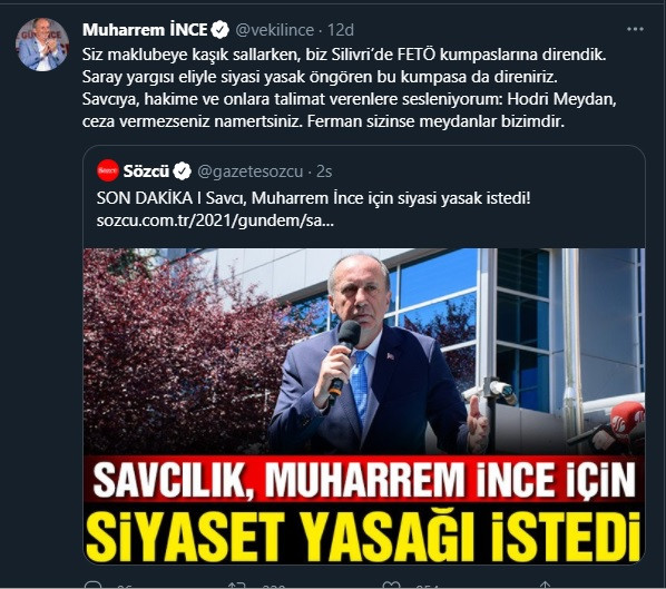 Hakkında siyaset yasağı istenen Muharrem İnce'den ilk açıklama! - Resim : 2