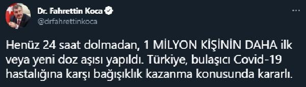 Fahrettin Koca: Henüz 24 saat dolmadan, 1 milyon kişinin daha ilk veya yeni doz aşısı yapıldı - Resim : 1