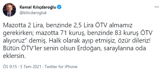 Erdoğan'ın yakıtlardaki ÖTV açıklamasına Kılıçdaroğlu'ndan jet yanıt: Halk olarak ayıp etmişiz, özür dileriz - Resim : 1