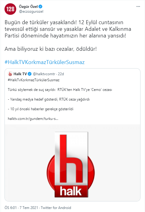 Halk TV'ye verilen 'türkü' cezasına Özgür Özel'den '12 Eylül' hatırlatmalı sert tepki! - Resim : 1