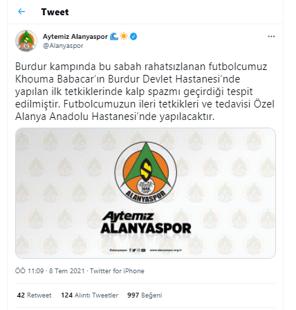 Alanyaspor kampından korkutan haber: Kalp spazmı geçiren Babacar hastaneye kaldırıldı - Resim : 2